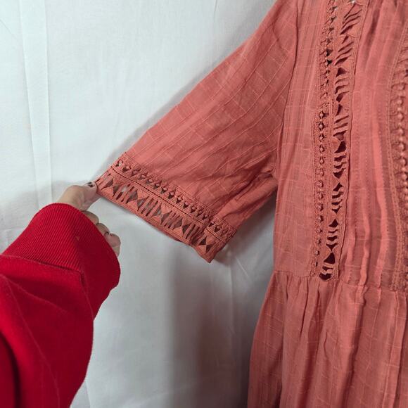 Knox Rose Dress Women L Salmon Cotton Boho Crochet Trim Tassel Peasant Dress NWT - Picture 5 of 14
